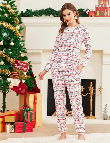Miniatura 40 de Ekouaer Conjunto de pijama de manga larga para mujer, ropa de dormir suave con cuello redondo y bolsillos