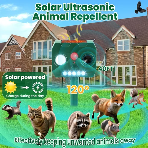 Miniatura 2 de Repelente solar ultrasónico de animales al aire libre, paquete de 4 dispositivos repelentes de gatos, ardillas, mapaches, pájaros, perros, ciervos
