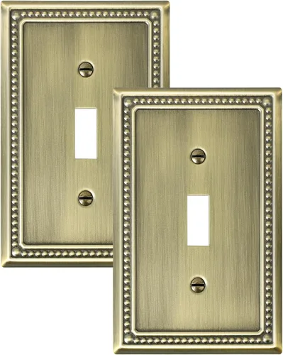 Miniatura 14 de Paquete de 2 placas de triple interruptor de luz de palanca, cubiertas decorativas de perlas, placa de pared de metal de 3 segmentos de latón Latón