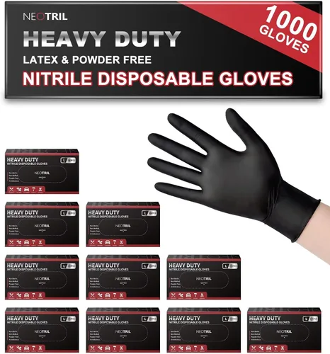 Miniatura 6 de NEOTRIL Guantes Desechables de Nitrilo Negro Resistente, Sin Polvo de Látex, Guantes de Goma con Agarre Texturizado para Cocina y Mecánica