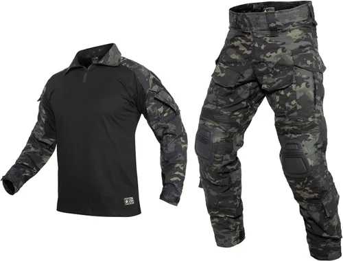 Miniatura 12 de YEVHEV Conjunto de ropa militar de combate G3, ropa táctica de camuflaje, uniforme de caza, equipo de paintball con rodilleras para hombres Camo