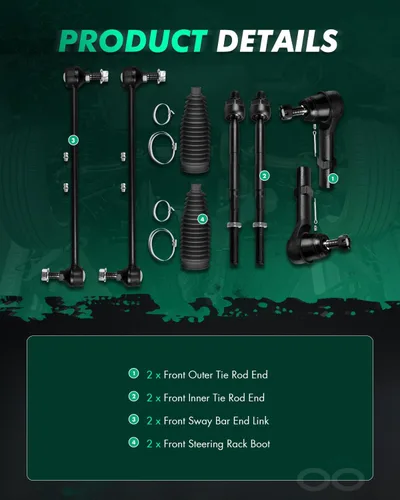 Miniatura 3 de SCITOO Kit de suspensión delantera de 8 piezas con extremo de barra de acoplamiento interior exterior con barra estabilizadora de maletero