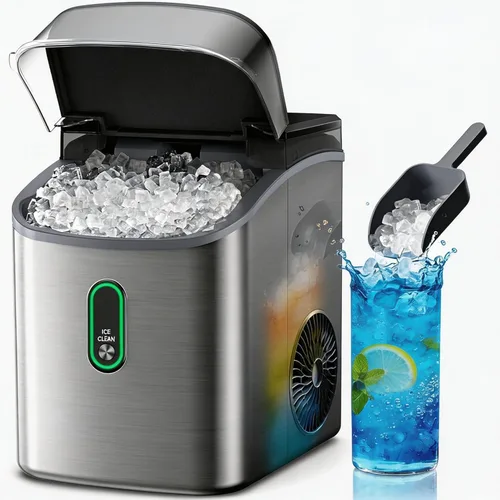 Miniatura 28 de Silonn - Máquina de hielo para encimera, máquina de hielo portátil con asa de transporte, máquinas de hielo autolimpiables con cesta y cuchara, 9
