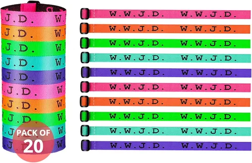 FIMILOVE - 20 pulseras WWJD - Pulseras con texto en inglés "What Would Jesus Do", cintas de satén, regalos cristianos para hombres, mujeres, niños y