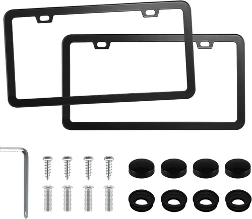 LivTee Marcos Negros para Placas de Matrícula, Cubiertas de Placas de Matrícula de Acero Inoxidable de 2 Agujeros, 2PCS Soporte para Placas de