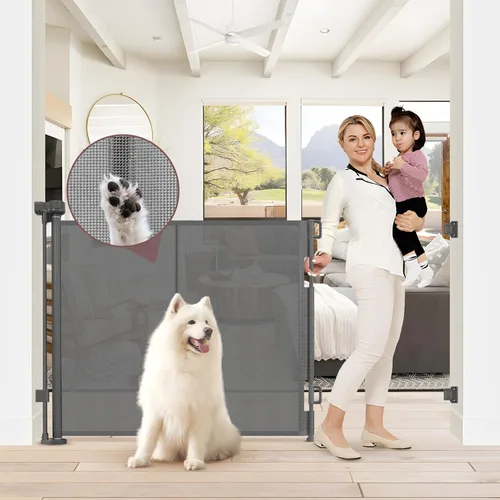 Miniatura 20 de Puertas retráctiles extra altas reforzadas de 41 pulgadas para bebés, puerta retráctil extra ancha de 120 pulgadas con varillas de apoyo, puerta