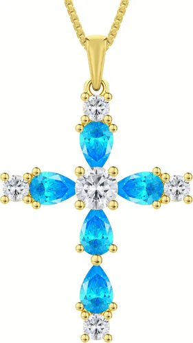 Miniatura 73 de YL Collar de cruz de plata de ley 925 con colgante de piedra natal religiosa para mujer