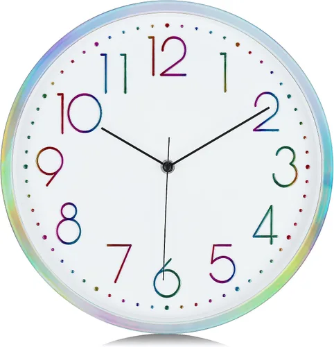 Miniatura 5 de Lafocuse Reloj de pared plateado fresco de 12 pulgadas para decoración de sala de estar, reloj de pared analógico silencioso funciona