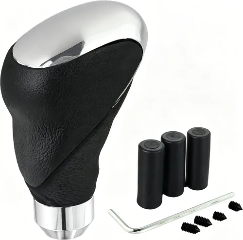 Lunsom Pomo de Palanca de Cambios de Cuero, Cabezal de Mango de Palanca de Cambios de Transmisión Type-R se Adapta a la Mayoría de Automóviles Negro