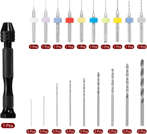 Miniatura 4 de uxcell Juego de 36 brocas de mano con tornillo de banco de pasador, brocas para PCB de 0.004 in-0.039 in, 10 piezas, brocas micro torcidas de 0.020