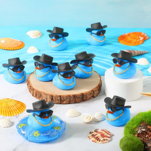 Miniatura 3 de Sotiff Juego de 48 juegos de patos chirriantes de goma para fiesta de automóvil, decoración de tablero con minicelle, sombrero y gafas de sol