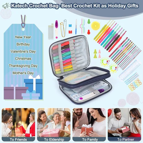 Miniatura 4 de Katech Juego de 85 ganchos de ganchillo, kit de ganchos de ganchillo con estuche de almacenamiento, agujas de tejer ergonómicas, kits de hilo