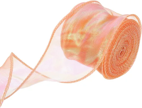Miniatura 24 de MECCANIXITY - Cinta de organza con cable de 1 1/2" de ancho, brillante, transparente, con brillo irisado en tonos pastel, cinta de gasa para Beige