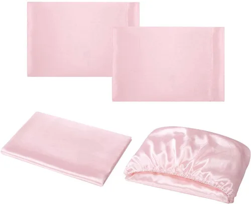 Miniatura 277 de Homiest Juego de sábanas de satén de lujo de 3 piezas con bolsillo profundo, 1 sábana bajera + 1 sábana encimera + 1 funda de almohada