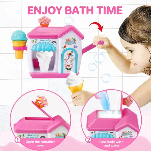 Miniatura 5 de Gretex Juguetes de Baño para Niñas Pequeñas de 3 4 5 6 7 8 Años, Juguete de Baño Fabricante de Helados de Burbujas, Juguetes de Ducha, Juguetes