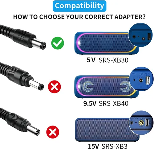 Miniatura 4 de Cargador de 5V para Sony SRS-XB30 SRS-XB41 SRS-BTS50 SRS-M55 SRS-TD60 AC-E05030 Altavoz portátil DC 5V 3A Adaptador de fuente de alimentación