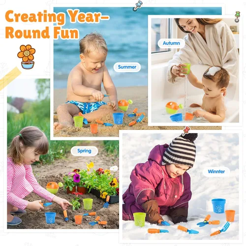 Miniatura 6 de PLAY Juego de Jardinería para Niños, Juego de Herramientas de Jardín para Niños, Kit de Herramientas de Jardinería con Pala, Tenedor, Espatula