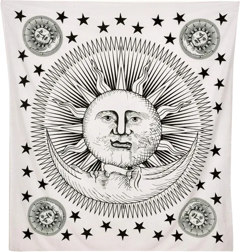 Miniatura 6 de ANJANIYA Tapiz de mandala de teñido anudado, celestial, sol, luna, estrella, planeta, bohemio, tarot, tapiz bohemio para colgar en la pared