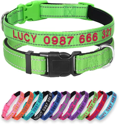 Miniatura 12 de Collar acolchado para perro, collar personalizado de neopreno suave para mascotas, nombre y número de teléfono bordado personalizado para mascotas