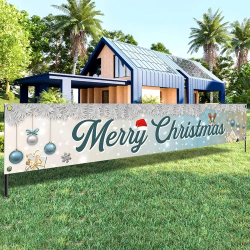 Miniatura 9 de KatchOn, Cartel de Feliz Navidad para patio, grande, 120 x 20 pulgadas, pancarta de Feliz Navidad al aire libre para decoraciones de Navidad
