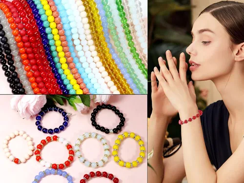 Miniatura 6 de ZH118 - Juego de 600 cuentas de vidrio de 0.394 in, hechas a mano, redondas, lisas, sueltas, cuentas kawaii, a granel para manualidades, joyería