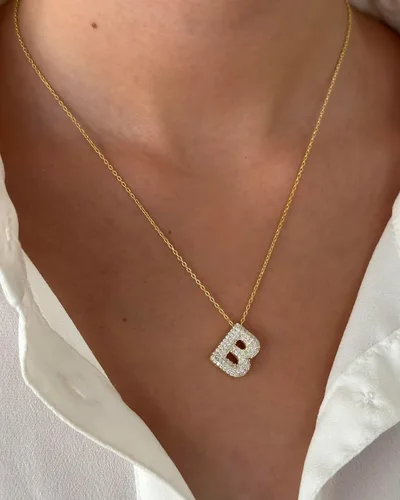 Miniatura 4 de Elizz Jewels Collar con inicial de letra CZ de burbuja, dije con nombre con dije del alfabeto, collar de globo de circonita cúbica brillante