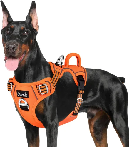 Miniatura 29 de SlowTon Arnés para perro sin tirones, arnés resistente sin estrangulamiento para mascotas, con 2 clips para la correa y mango vertical de fácil