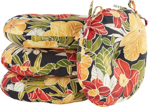 Miniatura 27 de South Pine Porch Juego de 4 cojines redondos para silla bistró de 15 pulgadas, diseño floral rojo Aloha