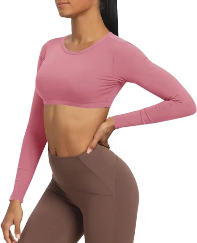 Miniatura 4 de Aoxjox Camiseta corta de manga larga para mujer, Clarissa sin espalda, para entrenamiento