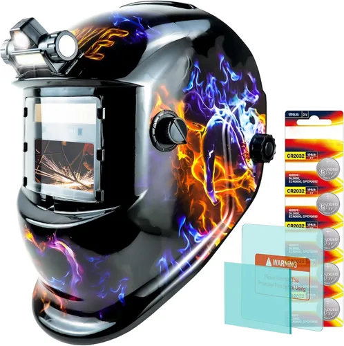 TRQWH - Casco de soldadura con luz, color verdadero, oscurecimiento automático para hombres, casco de soldadura con energía solar con 2 sensores de