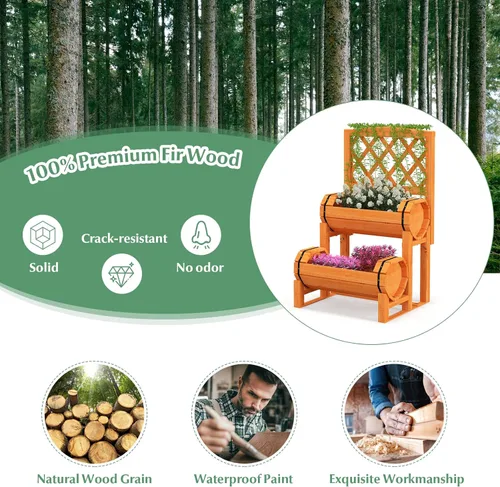 Miniatura 6 de S AFSTAR Cama de jardín elevada de 2 niveles con enrejado, maceta de madera con enrejado de diamante, maceta elevada para plantas trepadoras de vid