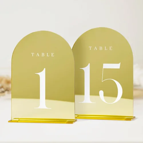 Miniatura 19 de Números de mesa de arco esmerilado para recepción de boda, paquete de 10 piezas de 5x7" Signos acrílicos de arco esmerilado con soporte, números