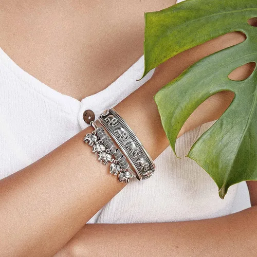 Miniatura 6 de Bali Style Good Luck Multi Elefante Brazalete Brazalete o Colgante Pulsera para Mujer Sólida Pesada Oxidada Plata Esterlina 925