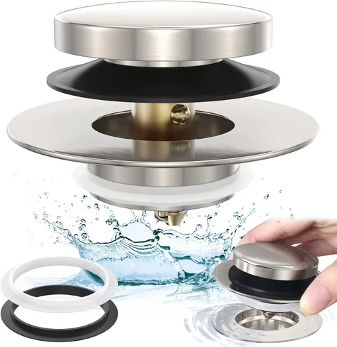 Miniatura 9 de Tapón de bañera de punta mejorada de oro cepillado, tapón universal de drenaje de bañera desplegable, tapones de drenaje de bañera de baño