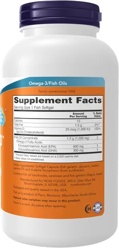 Miniatura 2 de Suplementos NOW Ultra Omega 3-D™, aceite de pescado omega-3 + vitamina D-3, apoyo cardiovascular*, 90 cápsulas blandas
