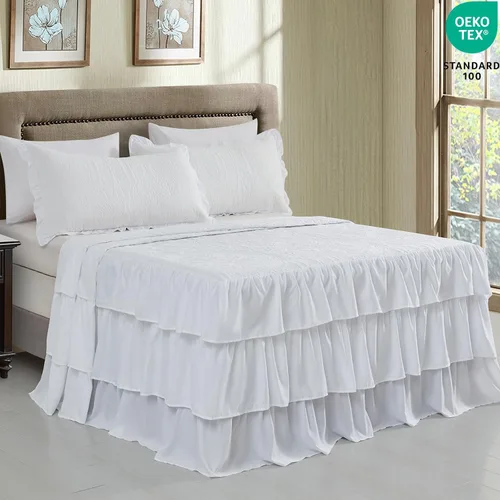 Miniatura 2 de CHIXIN Colcha con falda con volantes, tamaño Queen, caída de 30 pulgadas de largo, estilo Shabby Chic, funda de cama ligera, juego de 3 piezas, 3