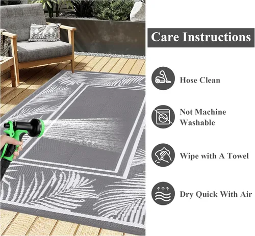 Miniatura 6 de Bsmathom Alfombra impermeable para exterior de 6'x9' reversible de pajita de plástico estilo boho para patio, terraza, camping, alfombras, portátil