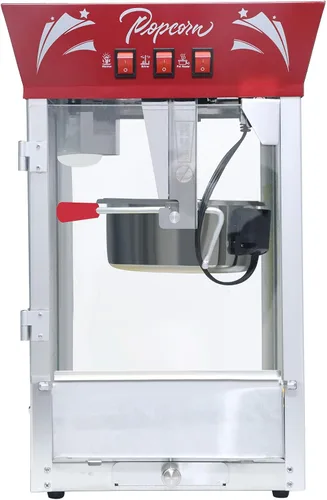 Miniatura 4 de Máquina comercial de palomitas de maíz de 12 onzas, máquina de palomitas de maíz de acero inoxidable con vidrio templado y plataforma de Rojo
