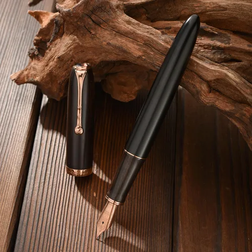 Miniatura 9 de HONG DIAN Pluma estilográfica A10, punta suave extra fina, madera de ébano negro con diseño de tapa magnética y juego de caja de metal