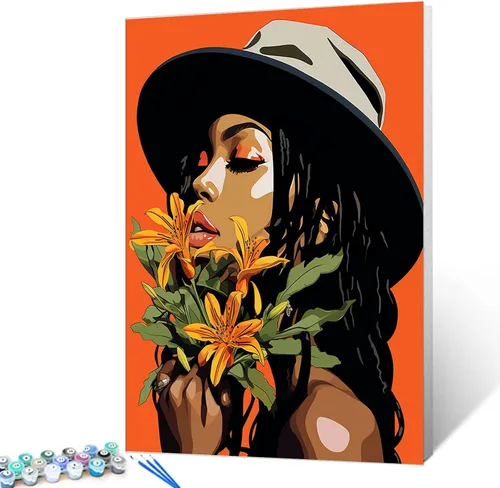 Miniatura 30 de Pintura por Números Afroamericana DIY Pintura Acrílica Kit de Pintura por Números para Niños Adultos Principiantes Chica Negra de Moda DIY Pintura