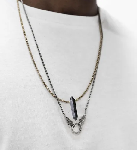 Miniatura 5 de XIANNVXI 4 collares de cadena chapados en oro de 14 quilates con piedra de cristal para hombres y mujeres, amatista, obsidiana, ojo de tigre