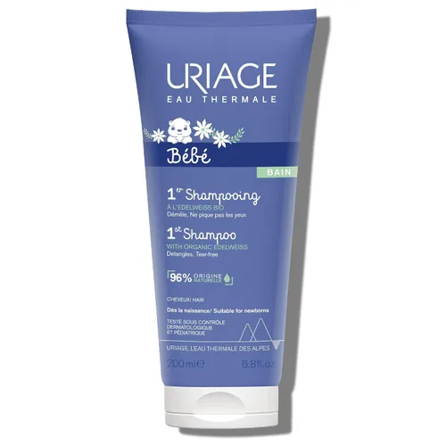 Uriage Baby 1St Champú con Edelweiss orgánico, deja el cabello suave y flexible, respeta el equilibrio del cuero cabelludo del bebé, sin lágrimas,