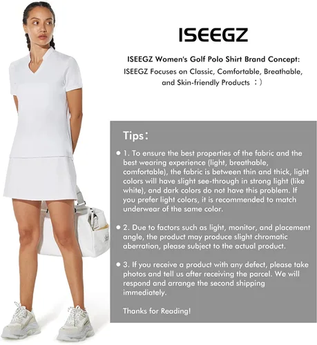 Miniatura 6 de Camisa de golf para mujer, sin cuello, cuello en V, manga corta, ligera, absorbe la humedad, secado rápido