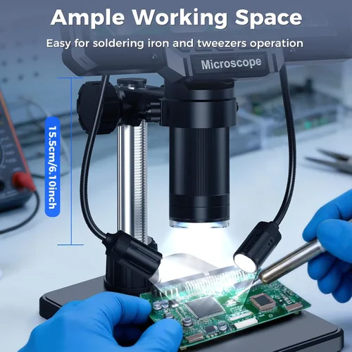 Miniatura 5 de Microscopio de soldadura digital de 7 pulgadas con control remoto para reparación de electrónica, lupa PCB de pantalla IPS 1200X, salida USB 16M