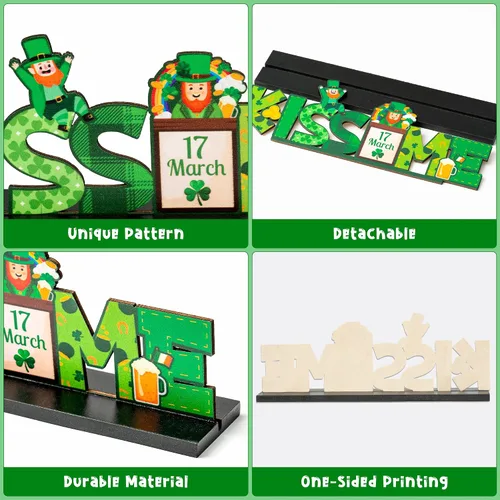Miniatura 3 de WATINC 4 piezas de decoración de mesa de madera del día de San Patricio, decoración de centro de mesa de madera de trébol, bandeja escalonada