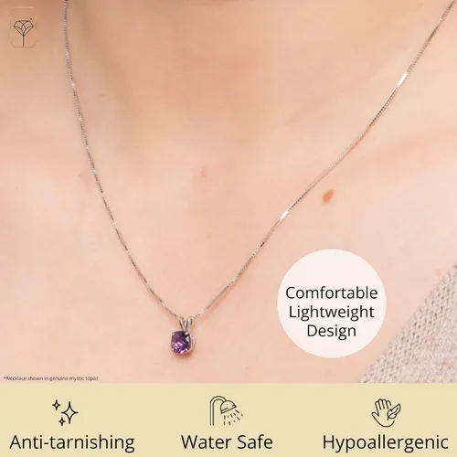 Miniatura 10 de MAX + STONE Cushion Cut Gemstone Necklace 8mm Solitaire Birthstone Necklace for Women Gemstone Pendant Necklaces with 18 inch Box Chain