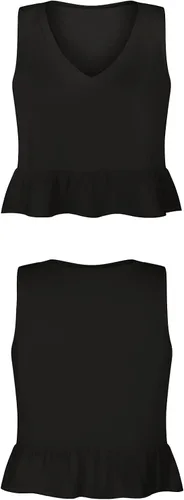 Miniatura 4 de LYANER Camiseta sin mangas con cuello en V y dobladillo con volantes y cuello en V para mujer