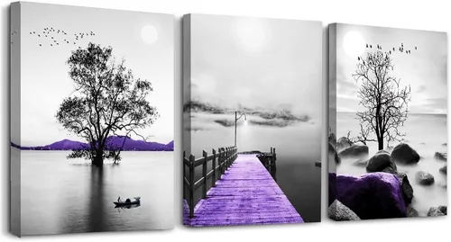 DZRWUBHS Lienzo decorativo para pared, juego de 3 piezas, paisaje blanco y negro, enmarcado, moderno, para sala de estar, dormitorio, oficina, baño