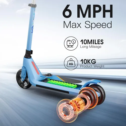 Miniatura 2 de LINGTENG Patinete Eléctrico para Niños de 6 a 10 Años, Patinete de Impulso con Arranque por Patada con Velocidad y Altura Ajustables, Rueda Luminosa