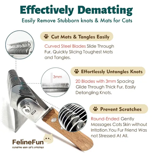 Miniatura 4 de FelineFun Cepillo para Gatos para Desenredar y Quitar Pelo Muerto, Rastrillo 2 en 1 para Subpelo, Elimina Eficazmente el Pelo Suelto y el Pelaje